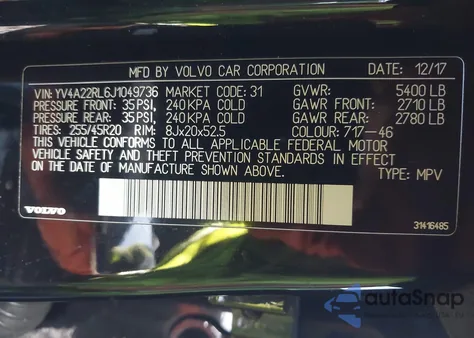 2018 Volvo Xc60 T6 Inscription z USA, uszkodzony, nr VIN YV4A22RL6J1049736